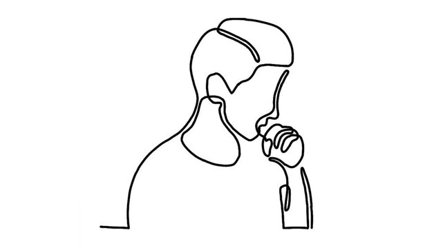 Continue line animation of coughing man sick person with cold flu and virus