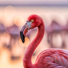 Close up of a pink flamingo.