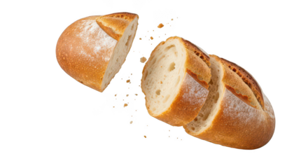 Sliced Artisan Bread With Crumbs On Black Background