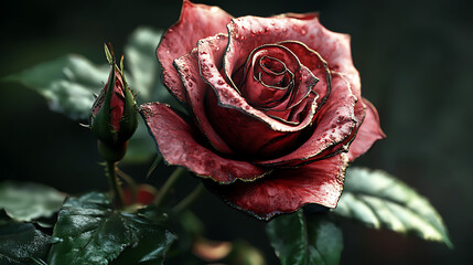 Detailed dark red rose close up