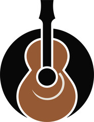 Acoustic Guitar Brown Black Logo Round Design Musical Stringed Instrument