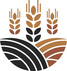 Agriculture logo with field and wheat sign for farming product business brand