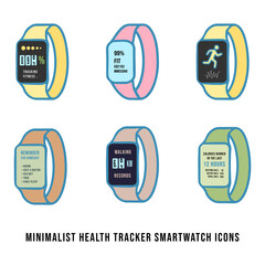Minimalist Health Tracker Smartwatch Icons – Flat Vector Set for Wellness & Fitness UI