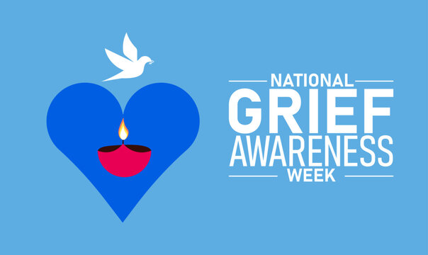 National Grief Awareness Week Poster Banner and Background Abstract Design Template with Heart Candle and Flower Illustration for Mental Health Support Remembrance and Compassion Awareness 