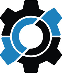 Gear Rotation Symbol Flat Vector Design Rotating Gear Wheel Black Blue Colors