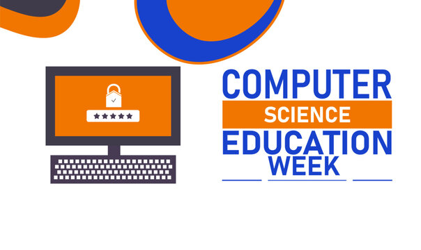 Computer Science Education Week Poster Banner and Background Abstract Design Template Featuring Laptop Code and Digital Icons Illustration for Technology Learning STEM Education and Programming Awaren