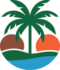 Tropical Palm Tree With Sunset And Rising Sun Silhouette Sea Coast Graphic