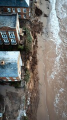 Rising Tide of Disaster: Flooded Residential Area with Water Flowing Between Houses