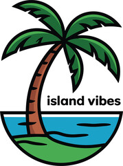 Tropical Island Palm Tree With Island Vibes Summer Vacation Sea Ocean Coast Graphic
