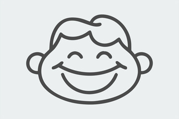 Simple Outline Drawing of a Happy Child's Face with Wide Smile smiling