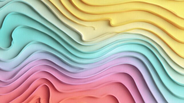 Colorful layered wavy gradient background with pastel tones, abstract pattern, smooth flowing lines, and soft texture, evoking calm and cheerful mood