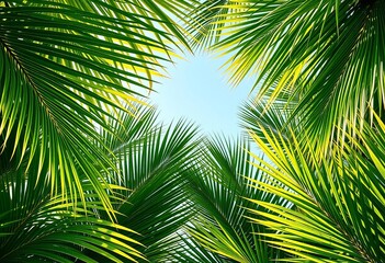 Fototapeta premium Tropical palm leaves form a vibrant, natural frame, element, summer