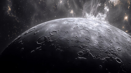 Detailed view of a textured celestial body in cosmic setting