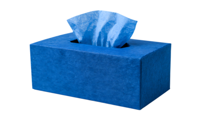 Blue tissue box with tissues isolated on transparent background for hygiene needs