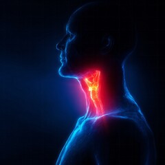 Fototapeta premium Larynx and trachea glow with red and yellow highlighting in a human neck.