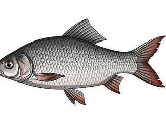 Detailed illustration of a single european roach fish swimming isolated on transparent background