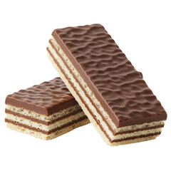 Two rectangular chocolate-covered wafer bars, stacked casually on a clean white background