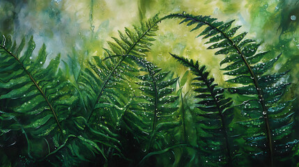 Dewy fern fronds