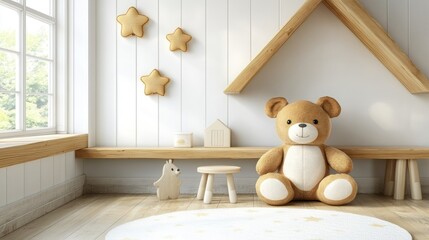 Child's Room with Wooden Decor and Teddy Bear