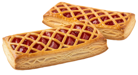 Homemade strawberry pie and sweet pastries on a white plate are delicious breakfast snacks