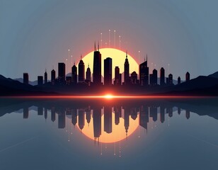 Obraz premium Futuristic Cityscape Reflection Dusk