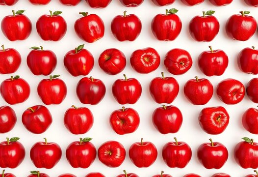 Infinite repeating pattern of red apples on white background, design element, nature