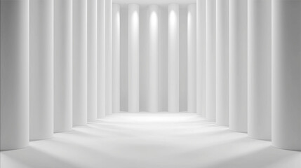 Fototapeta premium column. Abstract architectural space with dramatic light beams passing through towering columns, creating a striking monochrome scene. real-estate listings.