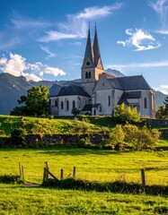 Majestic Church in Switzerland - A Serene Landscape.