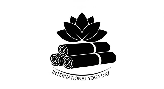 International yoga day design, featuring yoga mats and a lotus flower, promoting health, wellness, and mindfulness