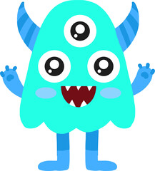 Cute cartoon monster with one large eye and expression, isolated on a transparent background, ideal for children’s designs, stickers, and games.