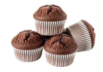 Delicious isolated chocolate muffin, a sweet baked dessert or pastry on a white background