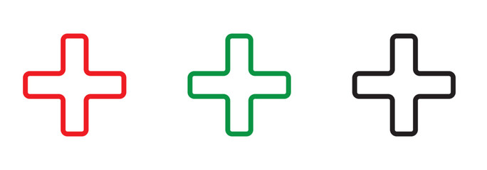 Obraz premium First aid icon symbol. Medical Cross, First aid medical sign, healthcare icon. First aid symbol representing a hospital clinic sign or an emergency medicine and care service. Hospital sign. 