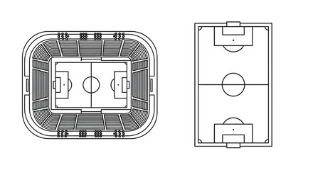 Architectural blueprint showing top down views of stadium and field layouts