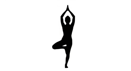 Silhouette of a woman in tree pose, a yoga asana, a symbol of balance, strength, and mindfulness in fitness