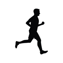 Silhouette of a man running with his body in motion against a white background. running man silhouette icon.