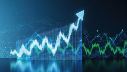 Digital Stock Market Chart with Upward Arrow and Financial Data.