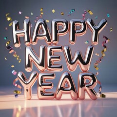 Happy New Year 2026 Celebration with Festive Balloons and Confetti