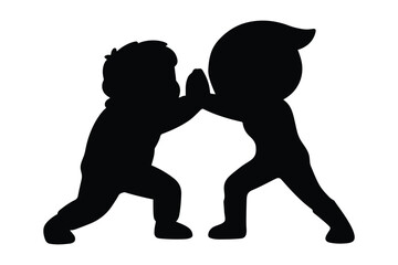 Two young boys fighting silhouette illustration, isolated black design on transparent background. Perfect for sports, aggression, or childhood concept art.