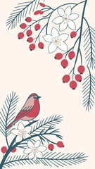 Frosted pine and berry floral frame in pastel colour vector minimal style,Frosted pine and berry floral frame in pastel colour vector minimal style.