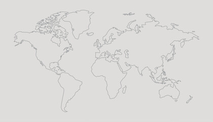 Minimalist World Map Outline Vector – Simple Global Continent Line Art on Light Background