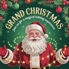"Grand Christmas Celebration Poster with Santa Claus – Magical Holiday Event and Festive Invitation Design"