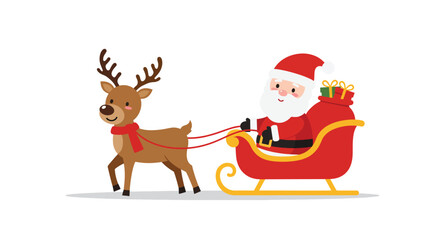 Santa Claus riding a reindeerpulled sleigh filled
