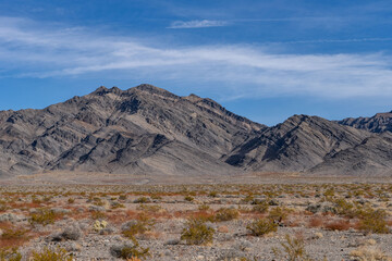 Funeral Mountains, a subrange of the Amargosa Range that form the eastern wall of Death Valley. California State Route 190.  Mojave Desert / Basin and Range Province.  Furnace Creek Fault, Walker Lane