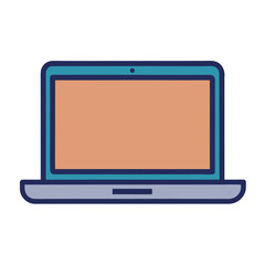 Modern flat icon of an open laptop computer with a blank screen and keyboard
