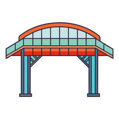 Modern architectural entrance canopy with curved roof and supporting pillars