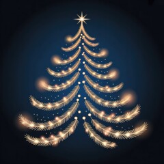 "Glowing Golden Christmas Tree Design on Dark Blue Background – Elegant Holiday Light Art and Festive Decoration"