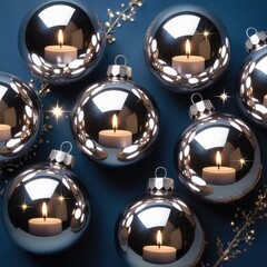 "Elegant Silver Christmas Ornaments with Candle Reflections – Cozy Holiday Glow and Festive Decor Inspiration"