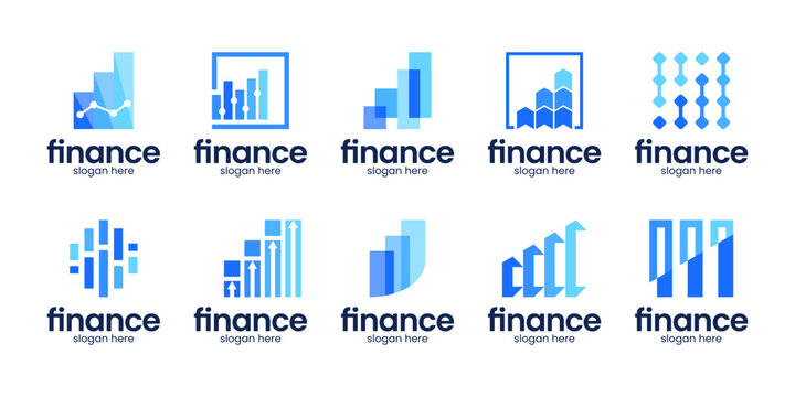 Set of financial growth logo design. Abstract blue geometric design symbolizing finance, growth, and data analytic.