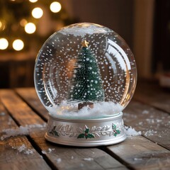 "Classic Christmas Snow Globe with Mini Tree and Falling Snow – Cozy Holiday Decoration and Winter Magic"