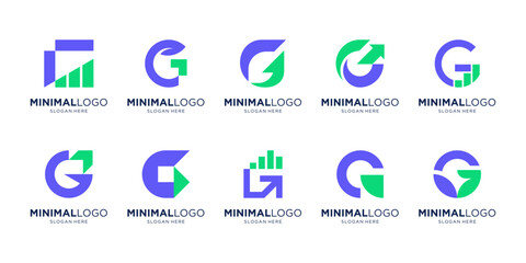 Set of letter G logo design inspiration. Abstract arrow shape with initial G logo. Usable for business, corporate and branding.